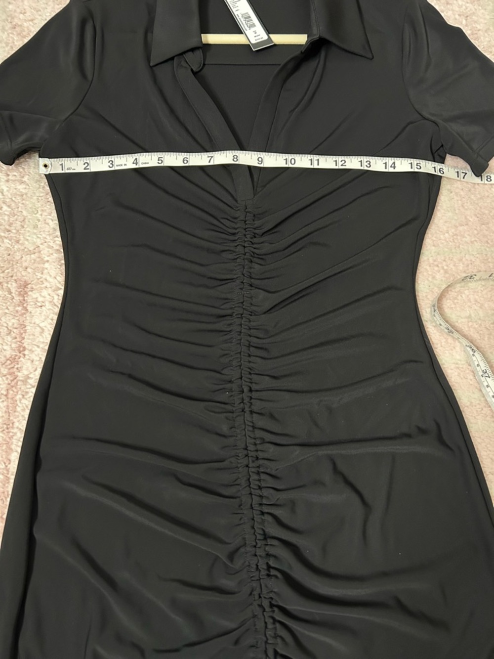 NWT Alice and Olivia Marsha Black Ruched Front Polo Mini Dress Size Medium - Picture 9 of 12